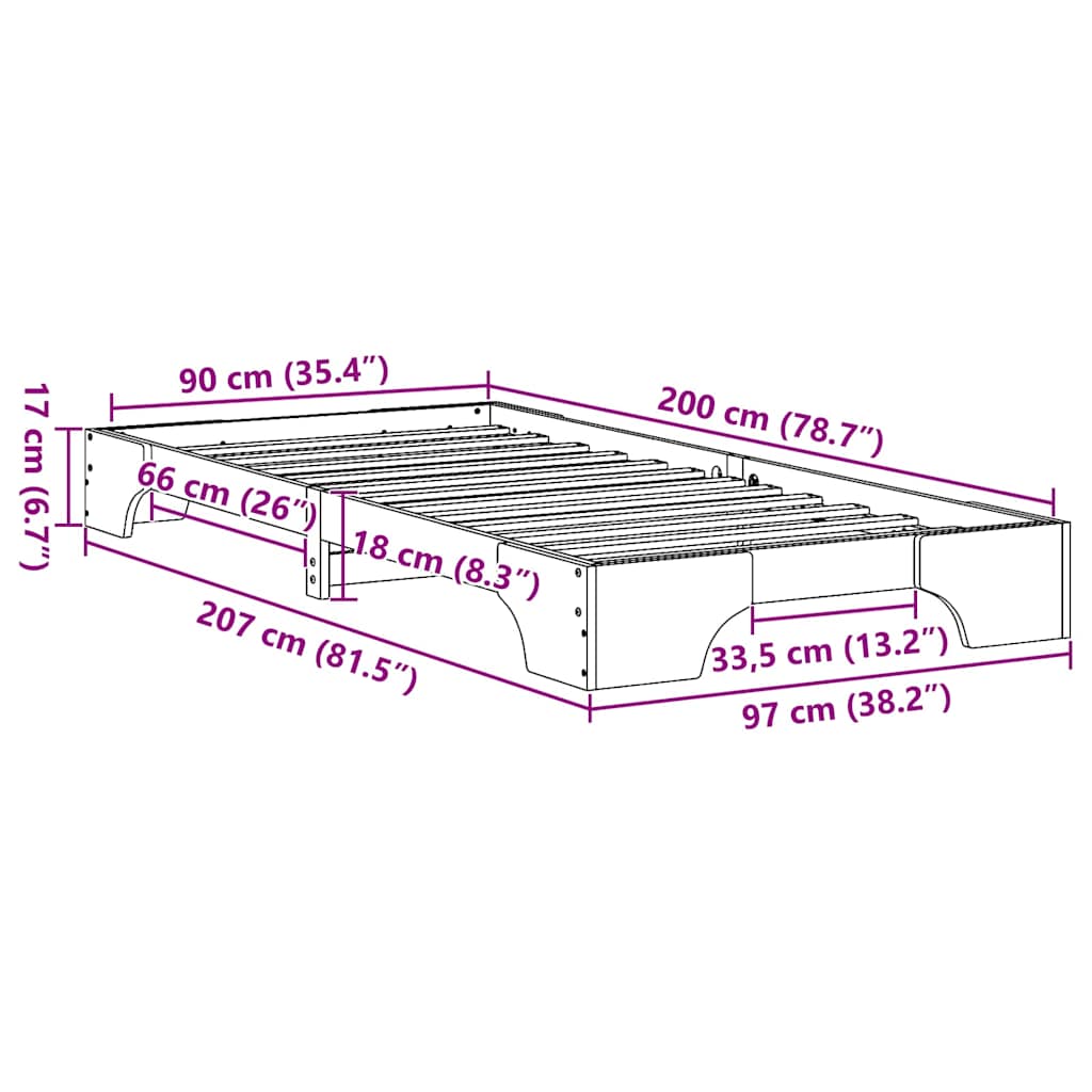 Bed Frame Solid Pine Wood 90 x 200 cm Solid pine wood
