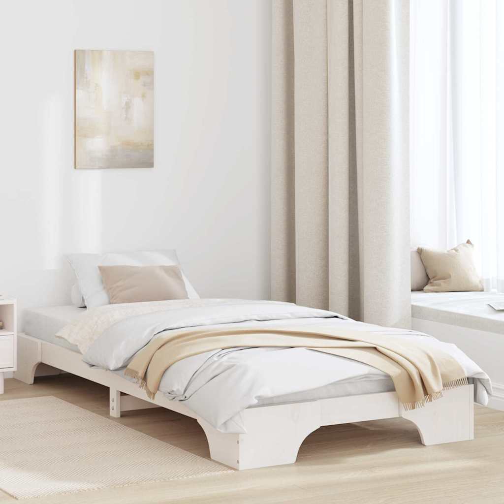 Bed Frame White 90 x 200 cm Solid Pine Wood