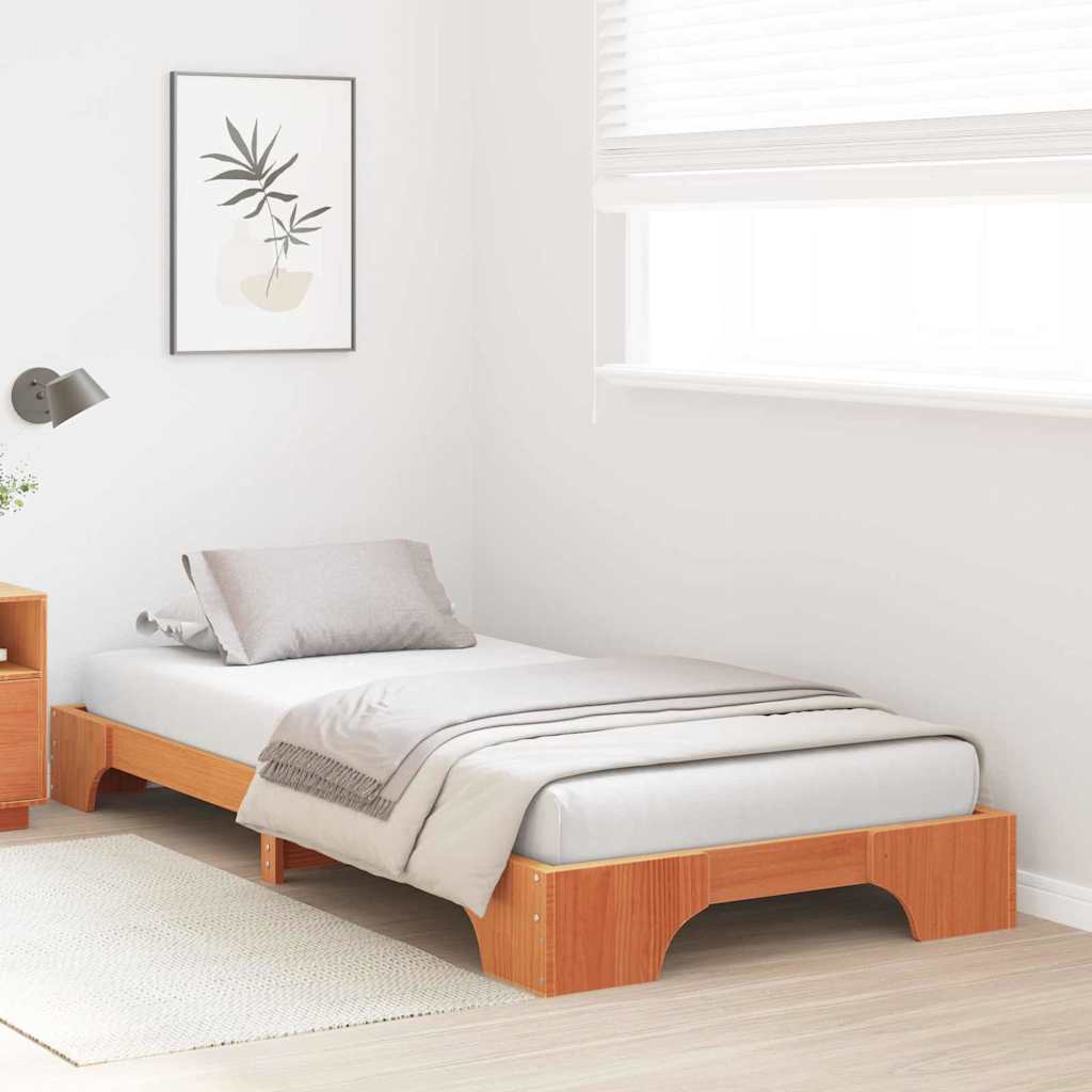 Bed Frame Wax Brown 90 x 200 cm Solid Pine Wood