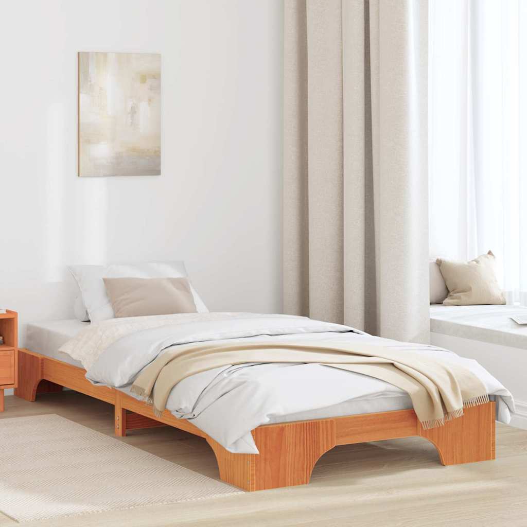Bed Frame Wax Brown 75 x 190 cm Solid Pine Wood