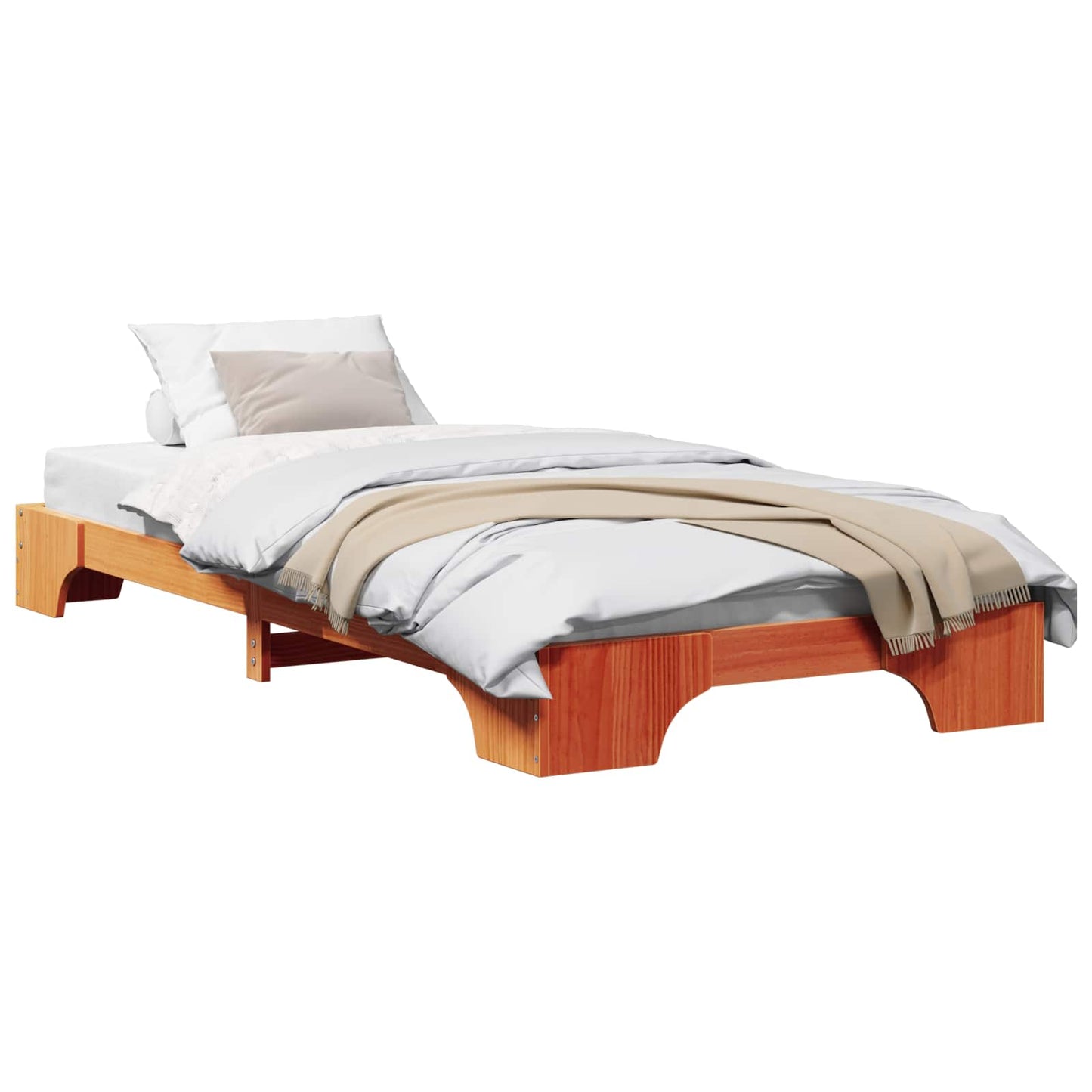 Bed Frame Wax Brown 75 x 190 cm Solid Pine Wood