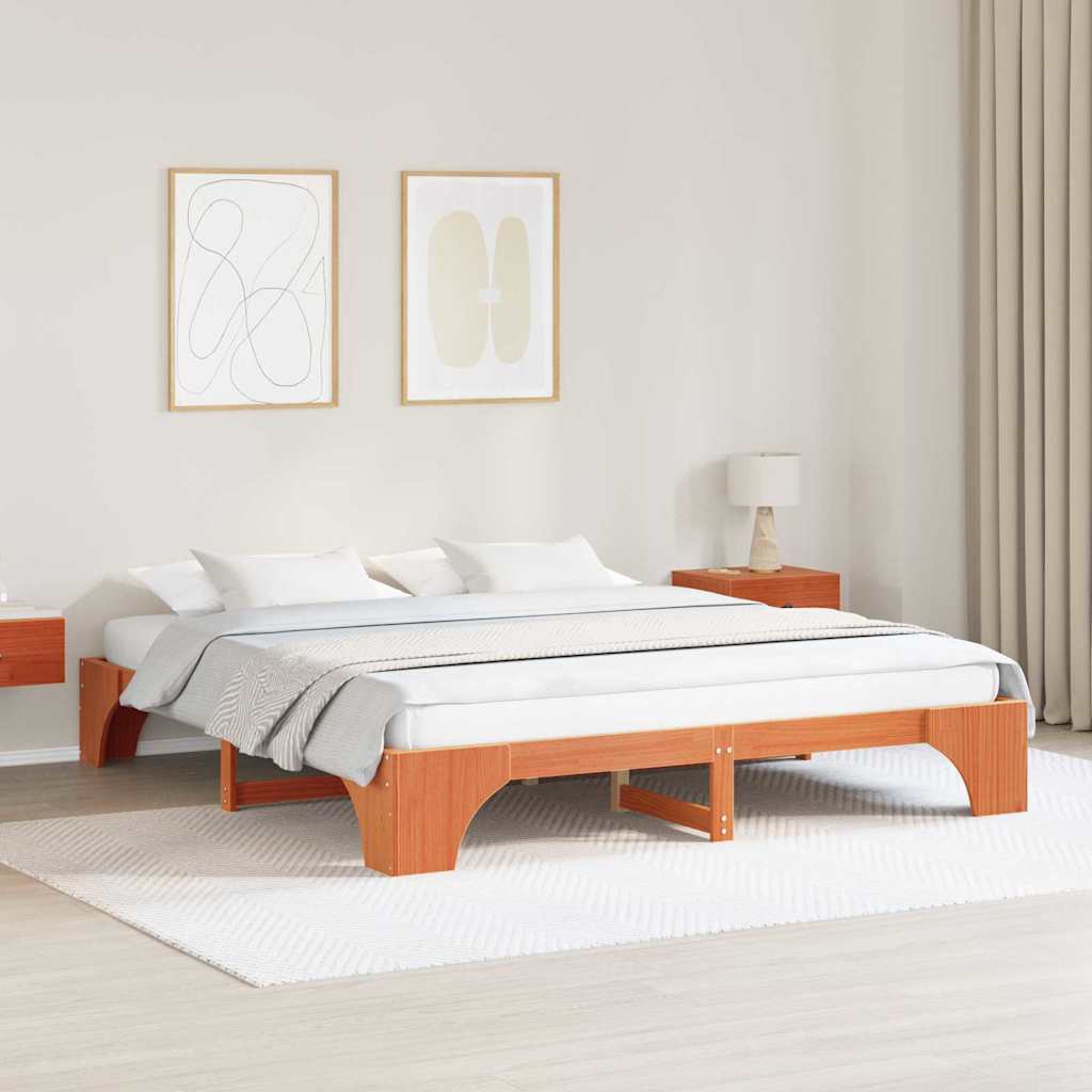 Bed Frame Wax Brown 200 x 200 cm Solid Pine Wood