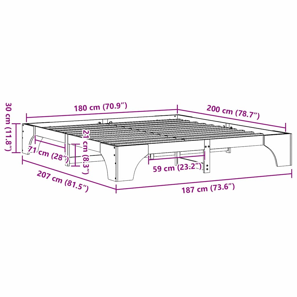Bed Frame Natural 180 x 200 cm Solid Pine Wood
