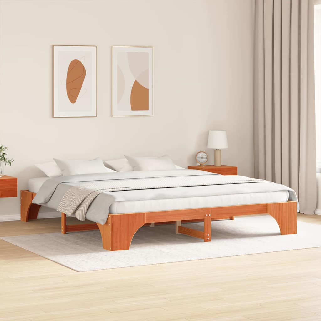 Bed Frame Wax Brown 180 x 200 cm Solid Pine Wood