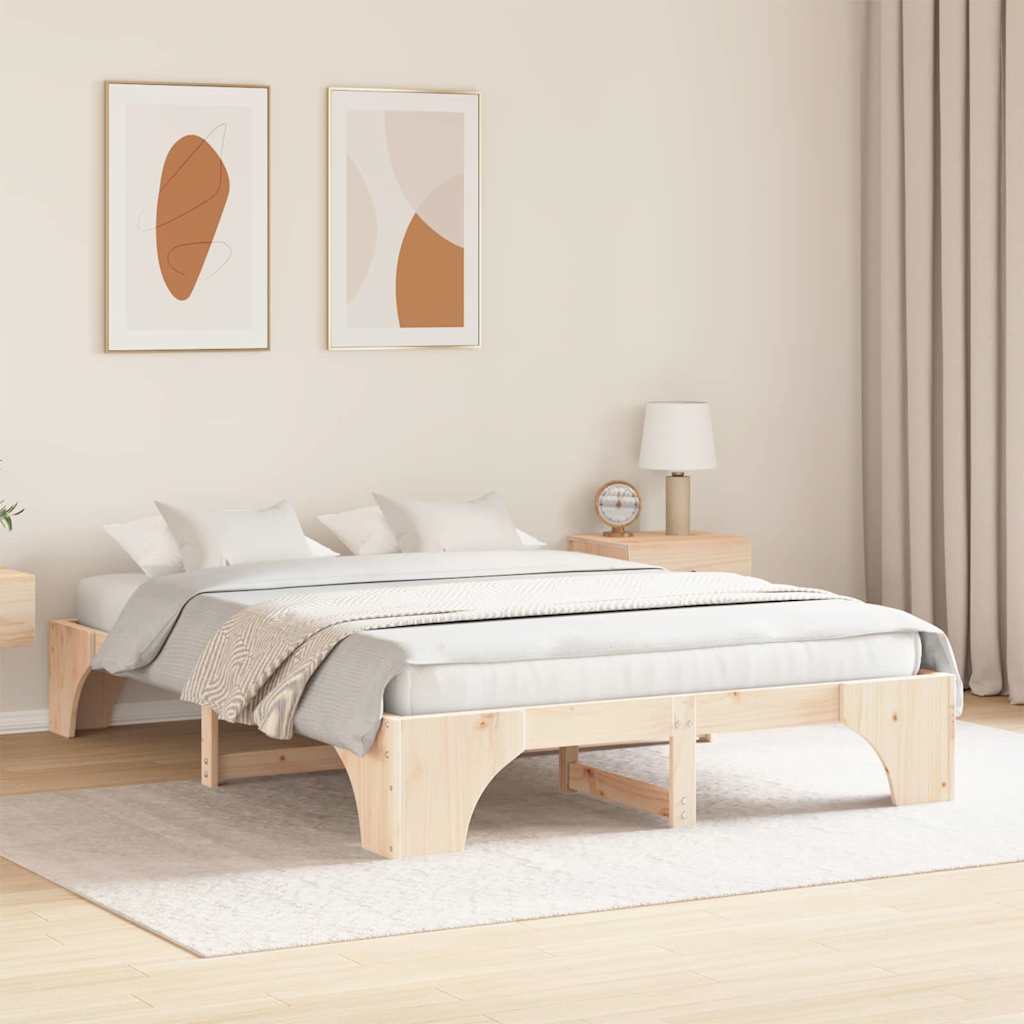 Bed Frame Natural 160 x 200 cm Solid Pine Wood
