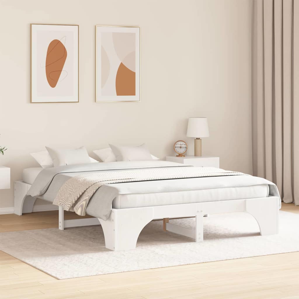 Bed Frame White 160 x 200 cm Solid Pine Wood