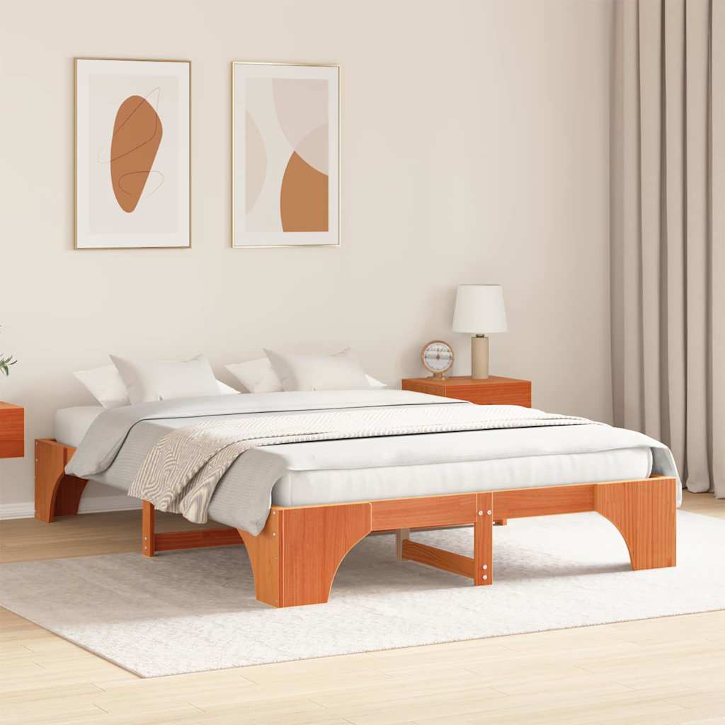 Bed Frame Wax Brown 160 x 200 cm Solid Pine Wood