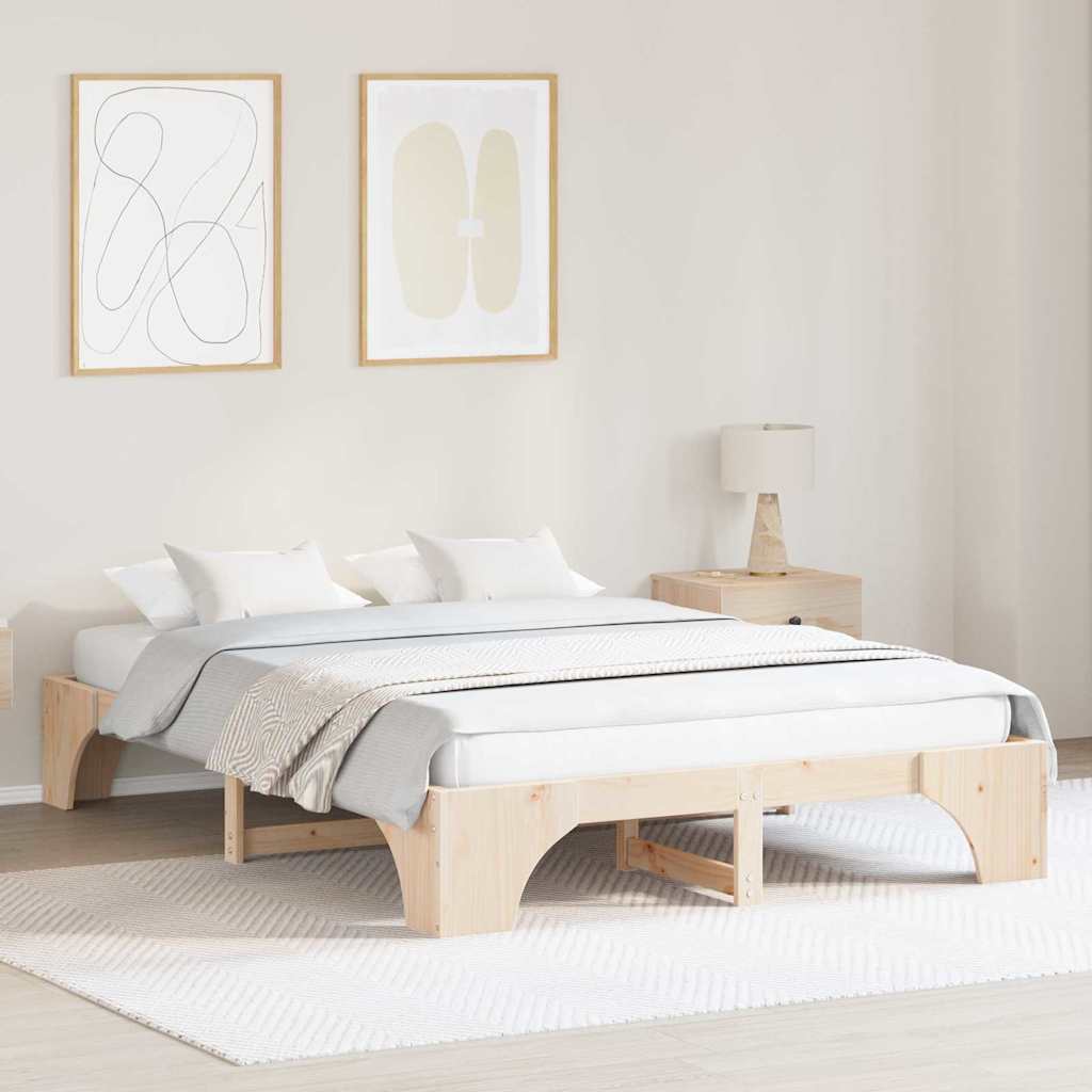 Bed Frame Natural 140 x 200 cm Solid Pine Wood