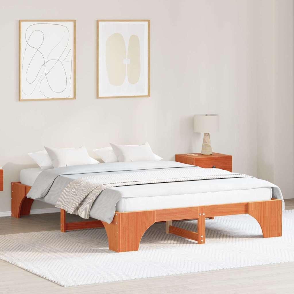 Bed Frame Wax Brown 140 x 200 cm Solid Pine Wood