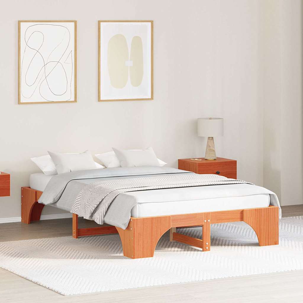 Bed Frame Wax Brown 120 x 200 cm Solid Pine Wood
