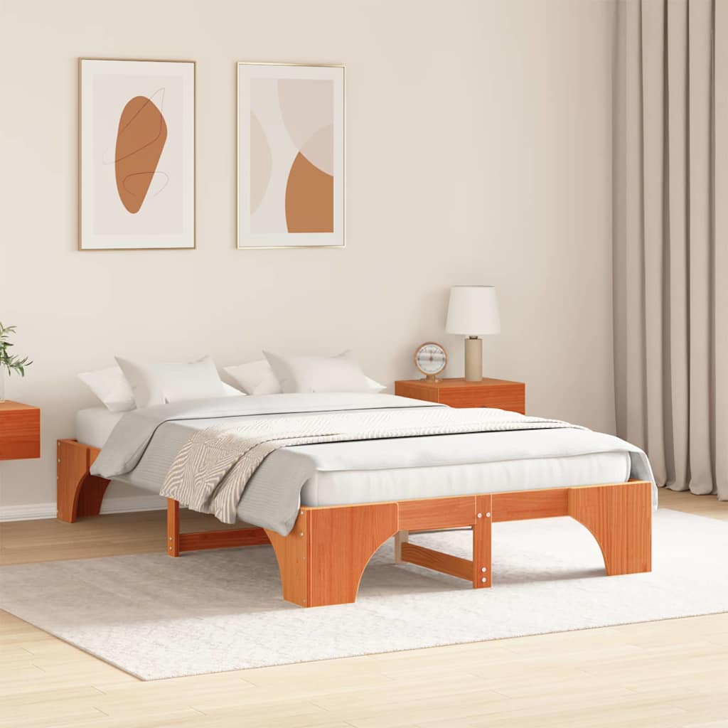 Bed Frame Wax Brown 120 x 200 cm Solid Pine Wood