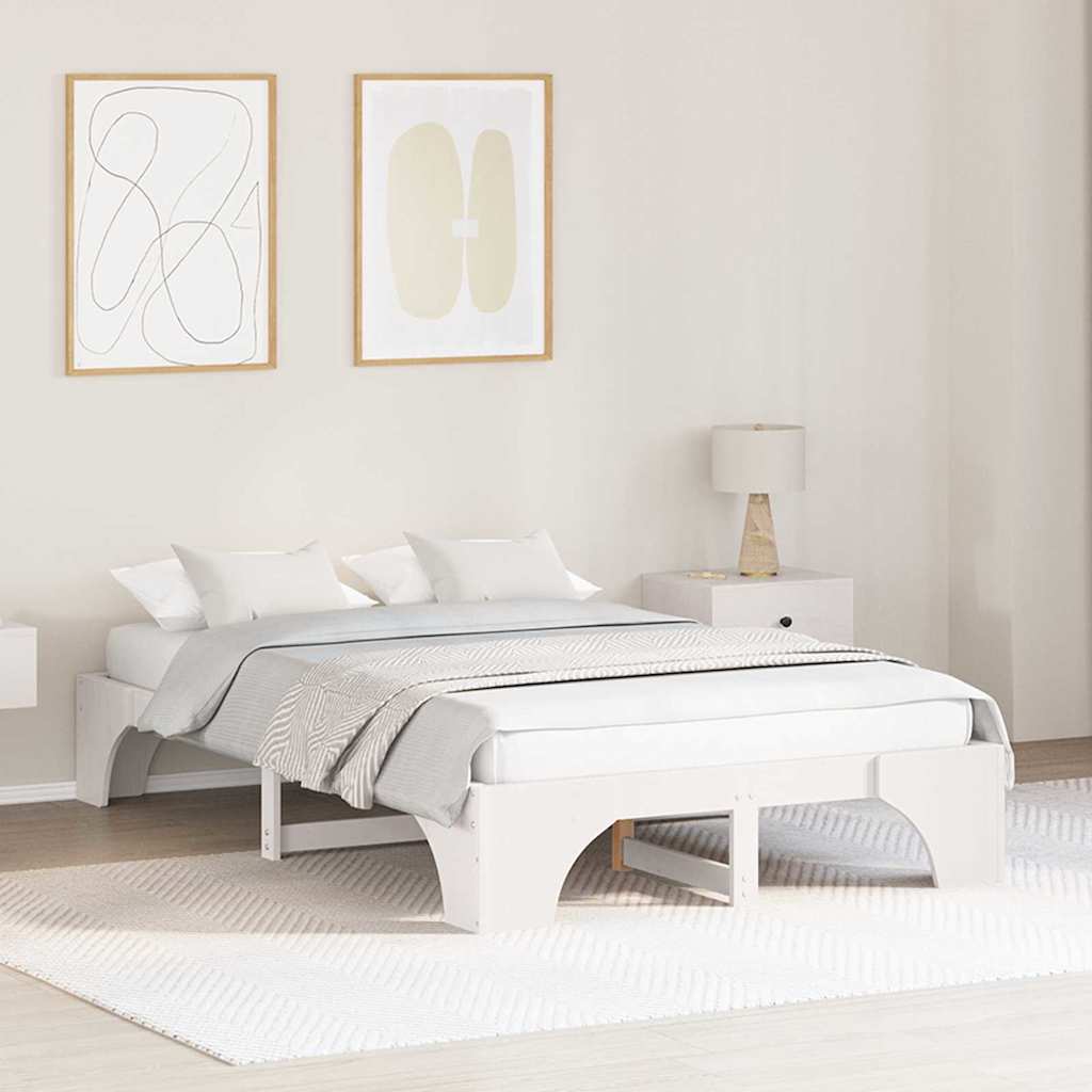 Bed Frame White 140 x 190 cm Solid Pine Wood