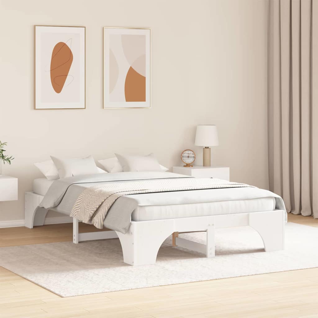 Bed Frame White 140 x 190 cm Solid Pine Wood
