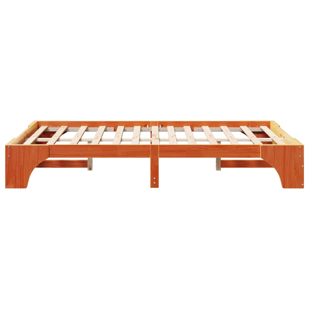Bed Frame Wax Brown 135 x 190 cm Solid Pine Wood