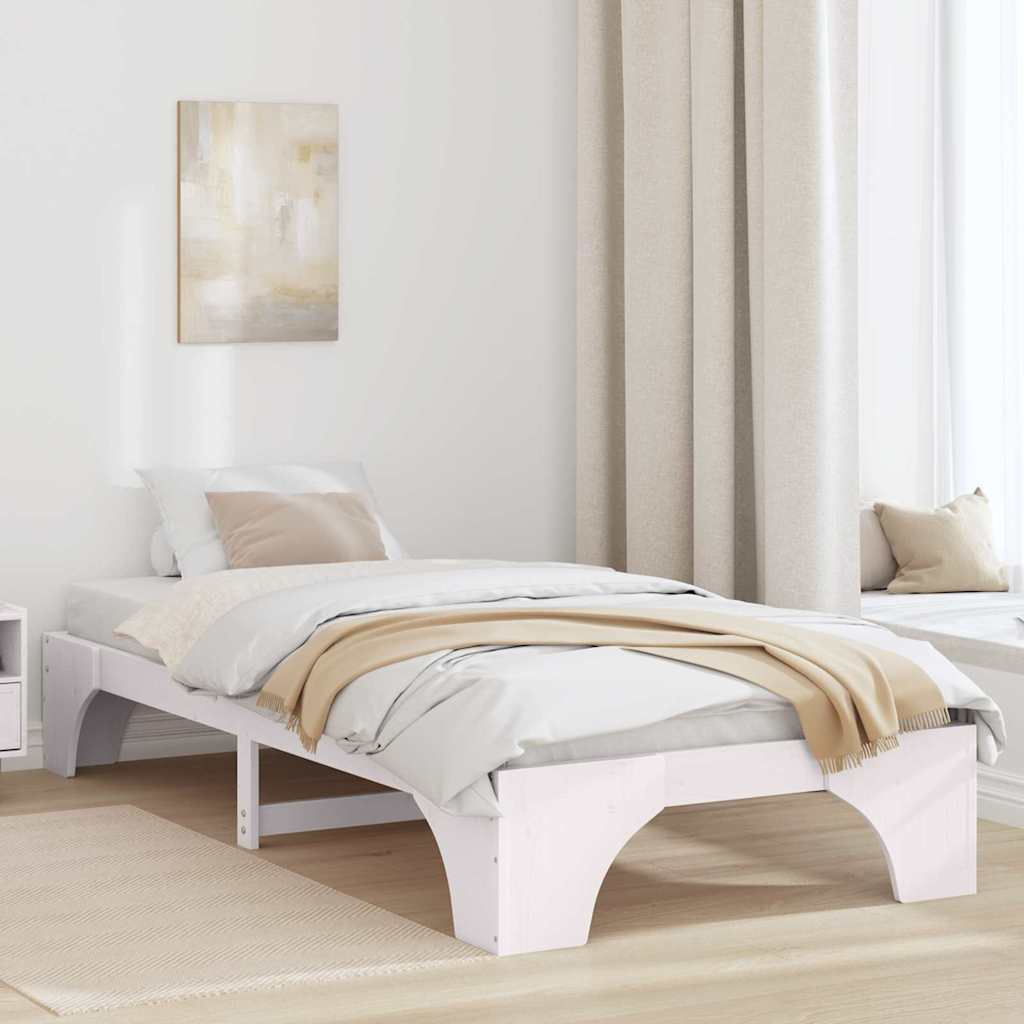 Bed Frame White 100 x 200 cm Solid Pine Wood