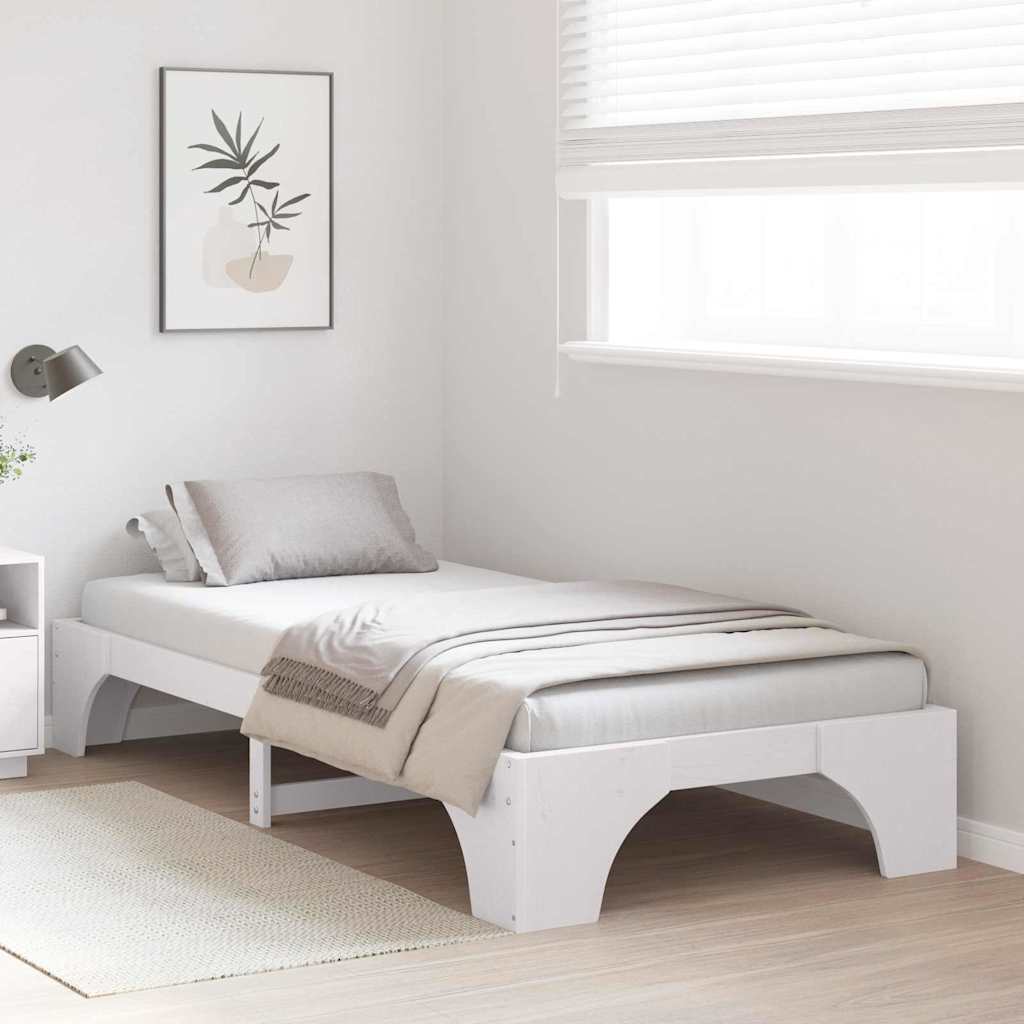 Bed Frame White 100 x 200 cm Solid Pine Wood