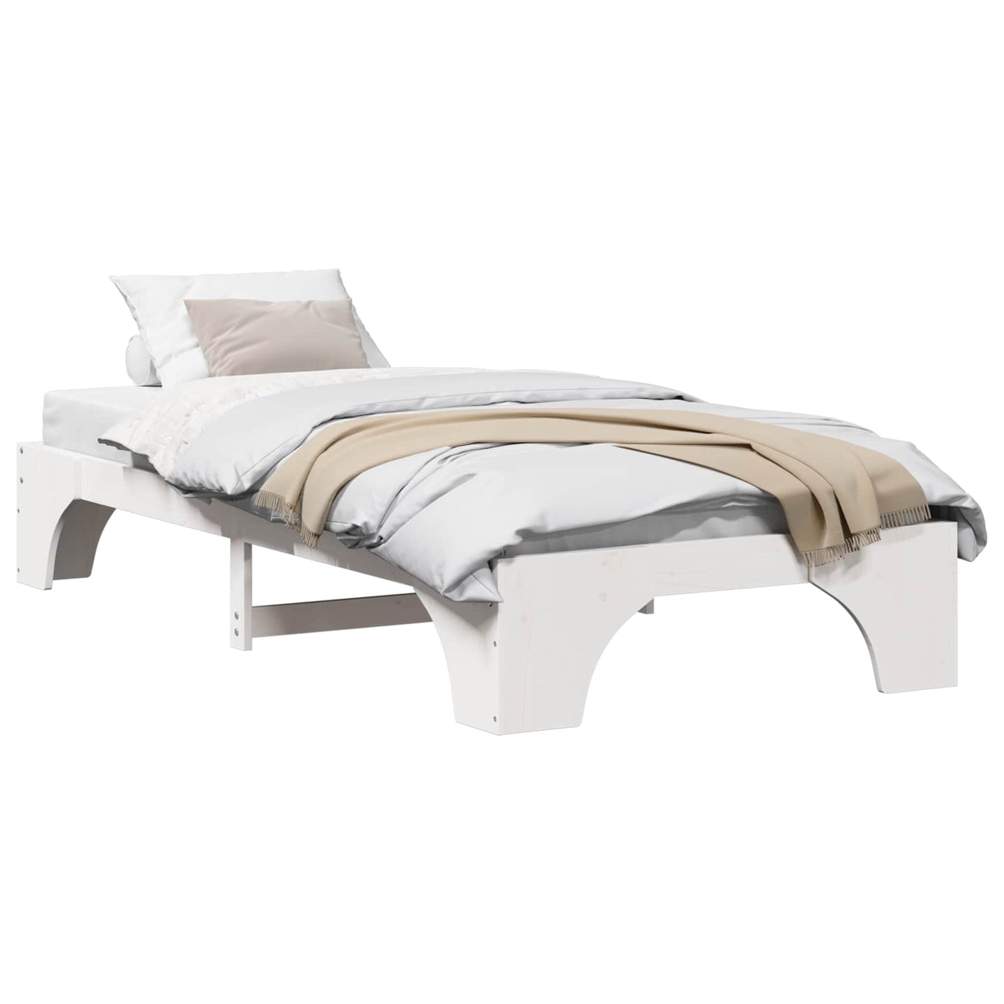 Bed Frame White 100 x 200 cm Solid Pine Wood