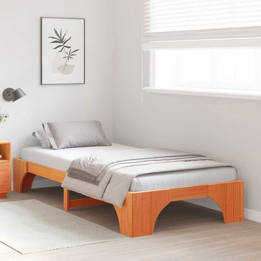 Bed Frame Wax Brown 75 x 190 cm Solid Pine Wood