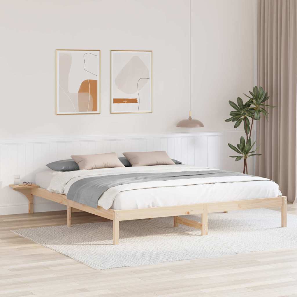 Bed Frame Natural 200 x 200 cm Solid Pine Wood