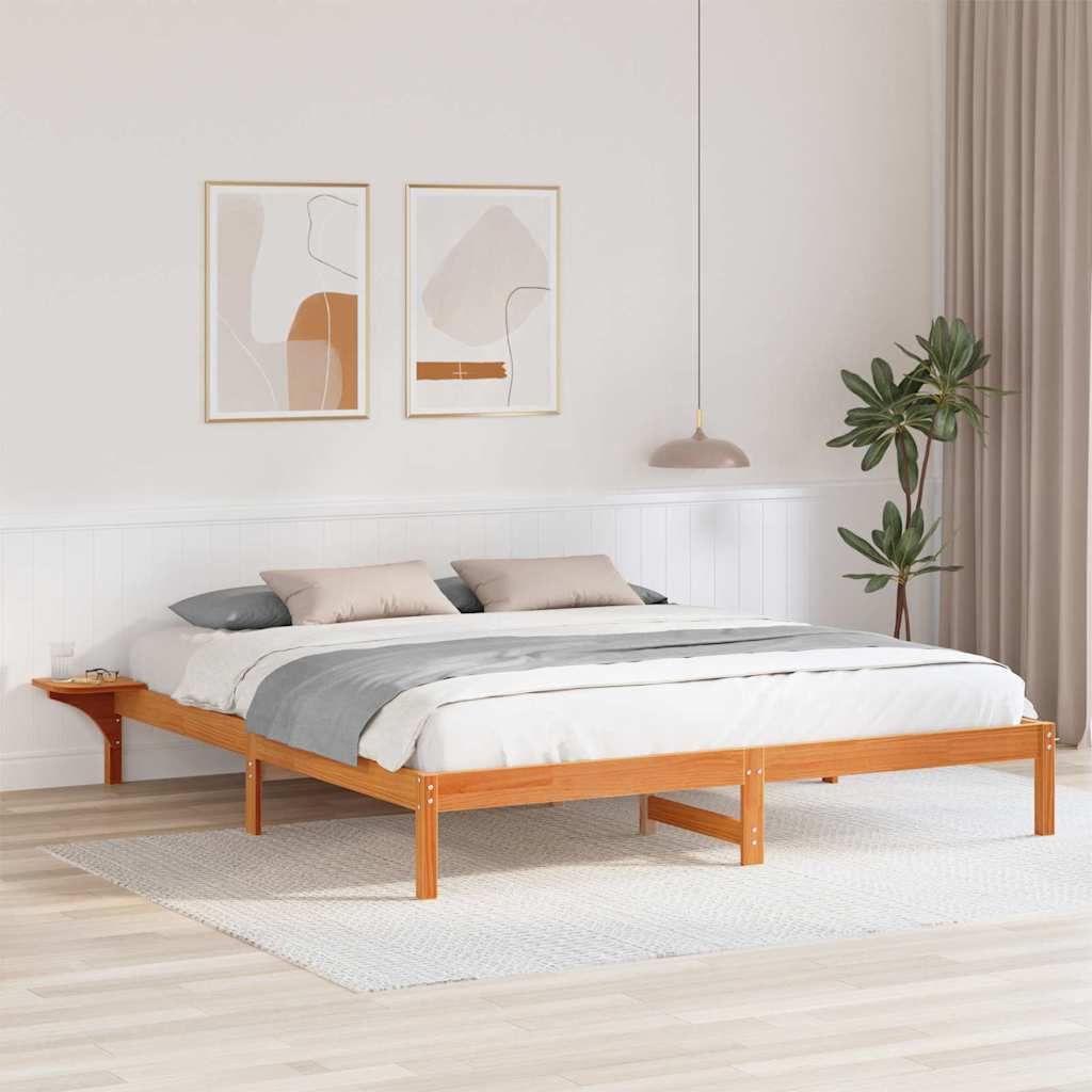 Bed Frame Wax Brown 200 x 200 cm Solid Pine Wood