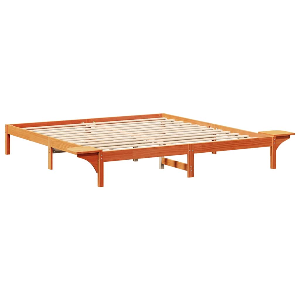 Bed Frame Wax Brown 200 x 200 cm Solid Pine Wood