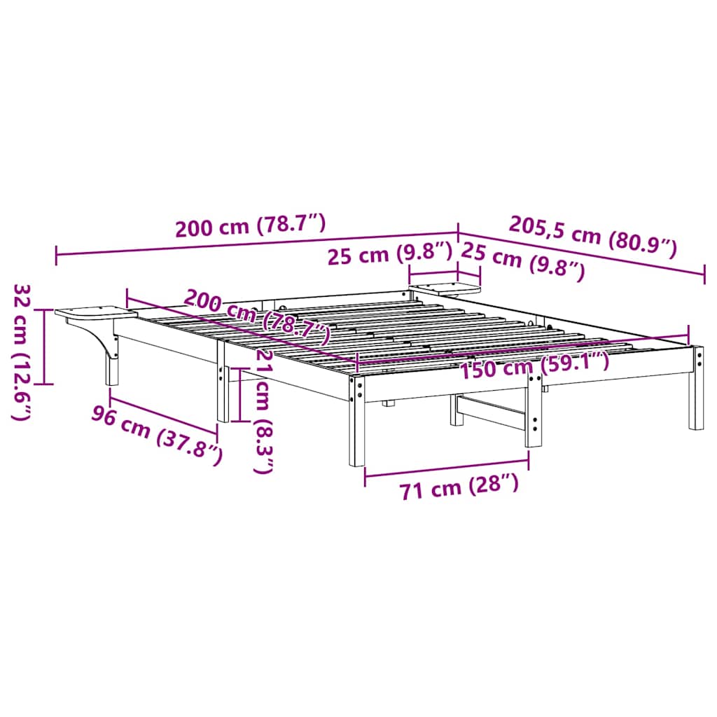 Bed Frame Natural 150 x 200 cm Solid Pine Wood