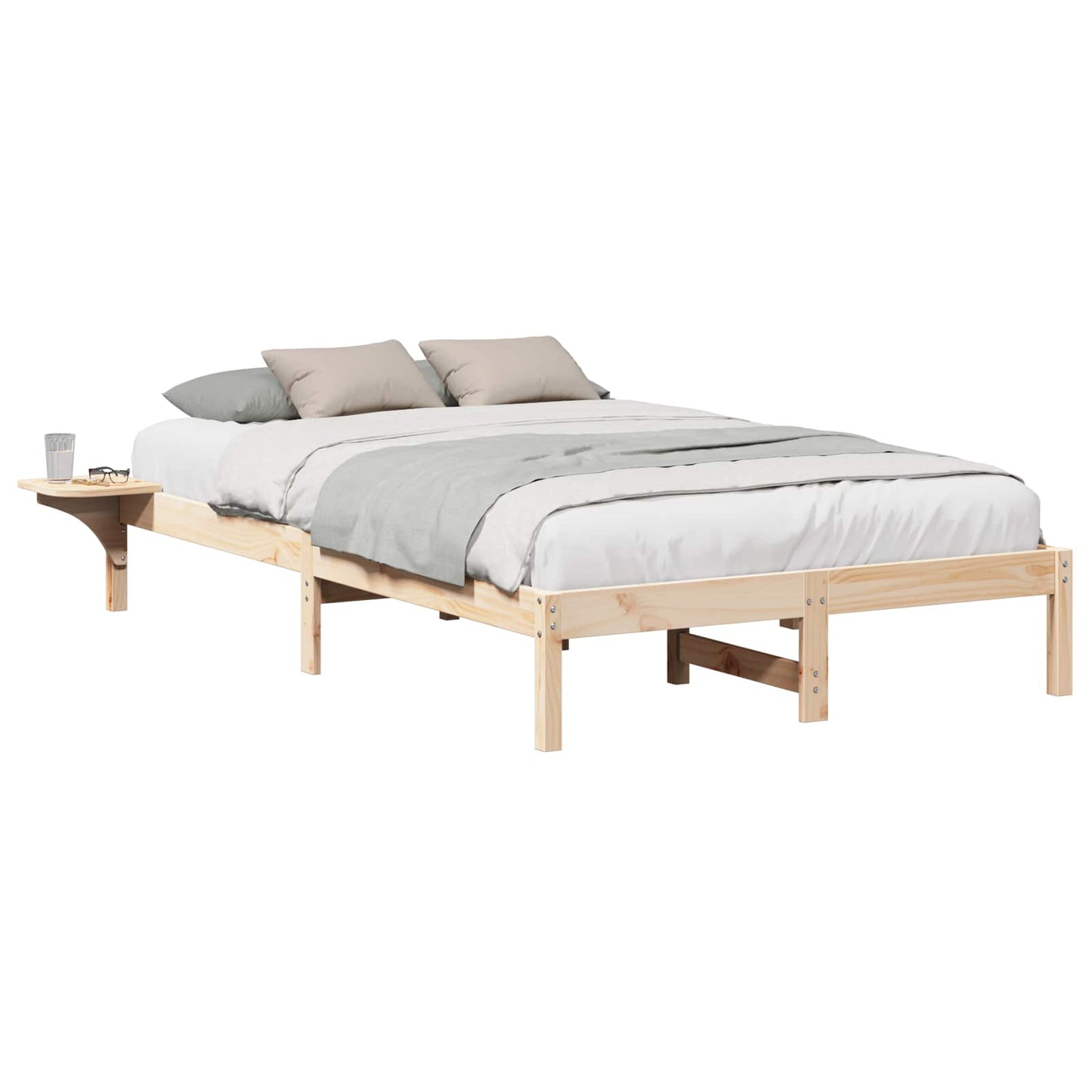 Bed Frame Natural 140 x 190 cm Solid Pine Wood