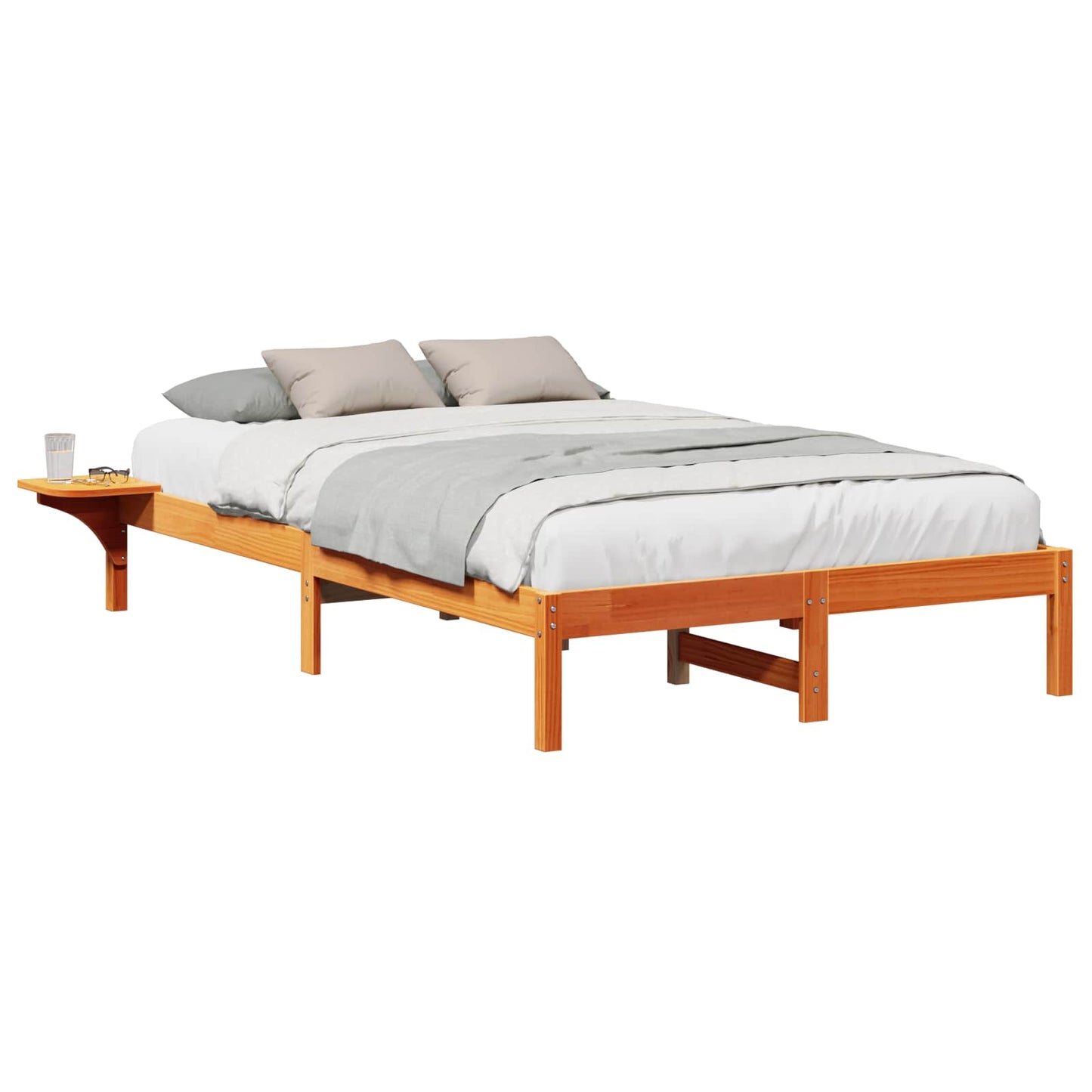 Bed Frame Wax Brown 135 x 190 cm Solid Pine Wood