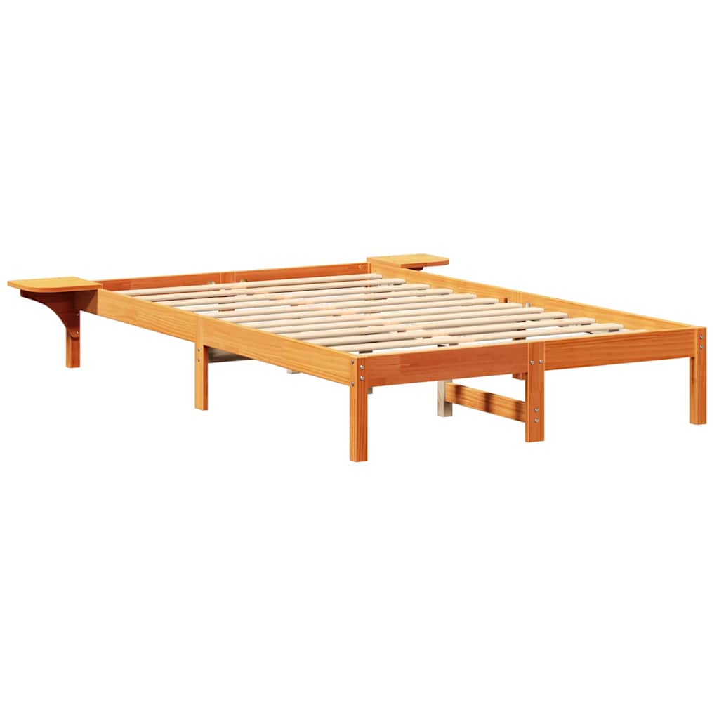 Bed Frame Wax Brown 135 x 190 cm Solid Pine Wood
