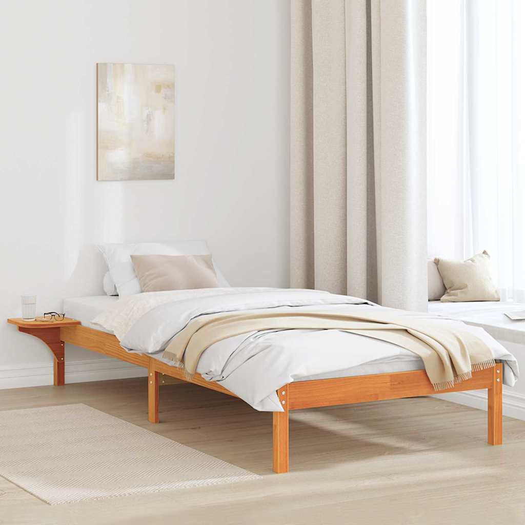 Bed Frame Wax Brown 75 x 190 cm Solid Pine Wood