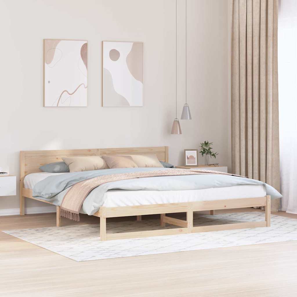 Bed Frame with Headboard Natural 200 x 200 cm Solid Pine Wood