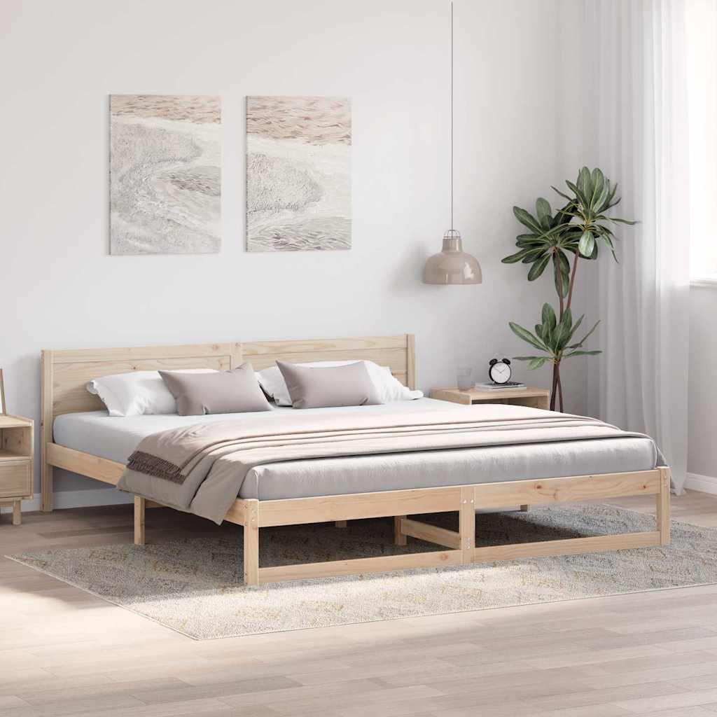 Bed Frame with Headboard Natural 200 x 200 cm Solid Pine Wood