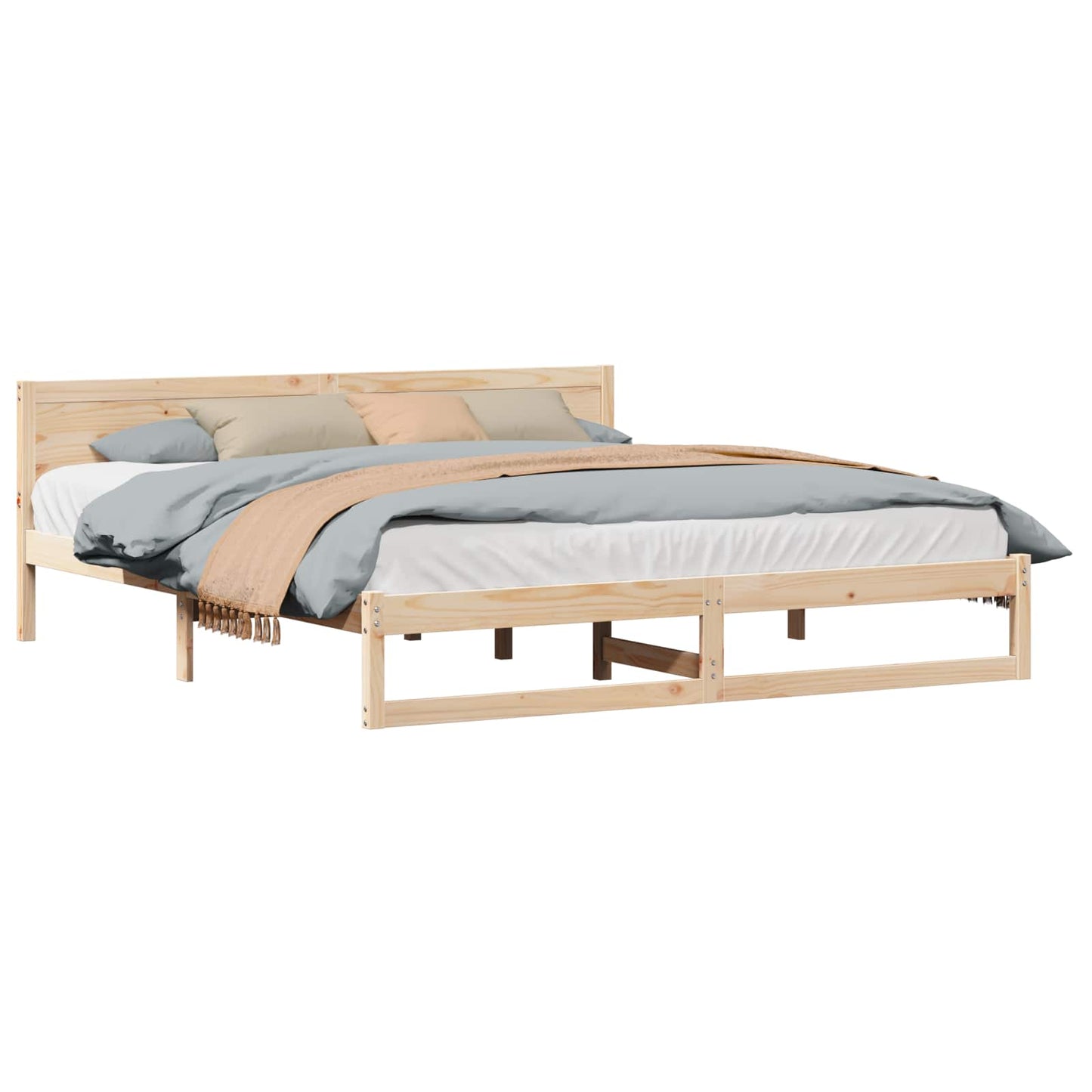 Bed Frame with Headboard Natural 200 x 200 cm Solid Pine Wood