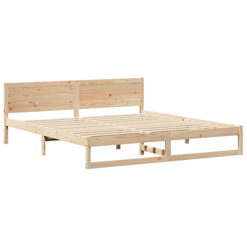 Bed Frame with Headboard Natural 200 x 200 cm Solid Pine Wood