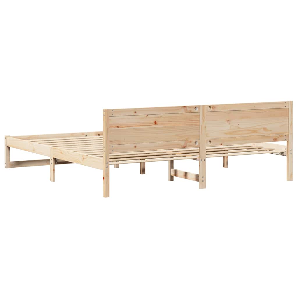 Bed Frame with Headboard Natural 200 x 200 cm Solid Pine Wood
