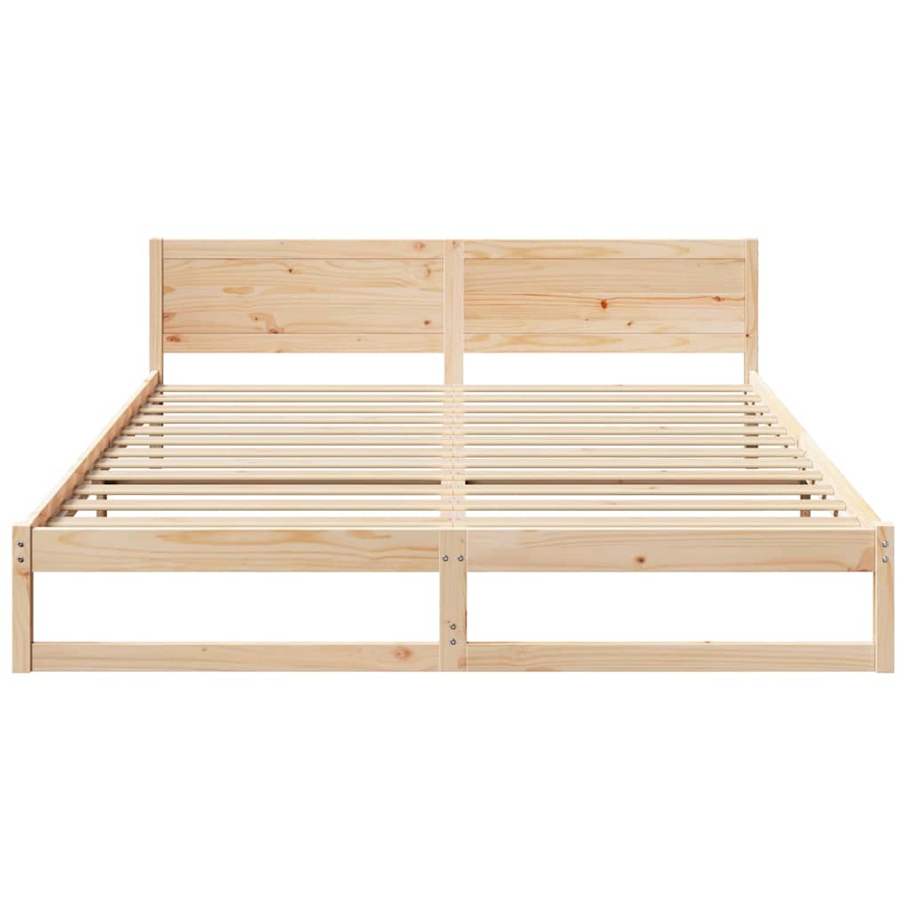 Bed Frame with Headboard Natural 200 x 200 cm Solid Pine Wood
