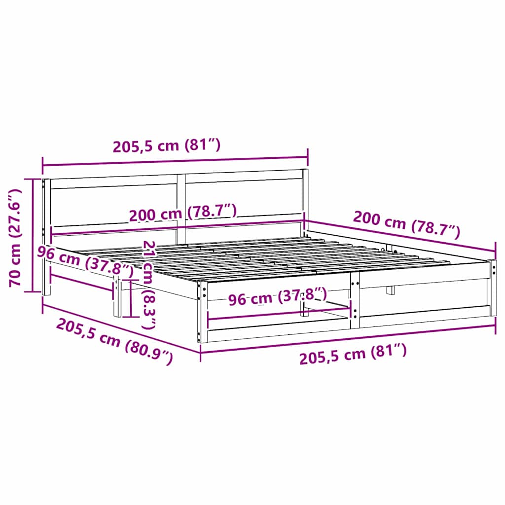 Bed Frame with Headboard Natural 200 x 200 cm Solid Pine Wood