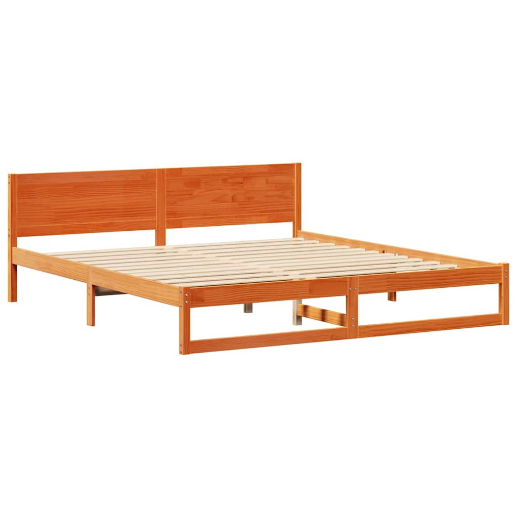 Bed Frame with Headboard Wax Brown 200 x 200 cm Solid Pine Wood