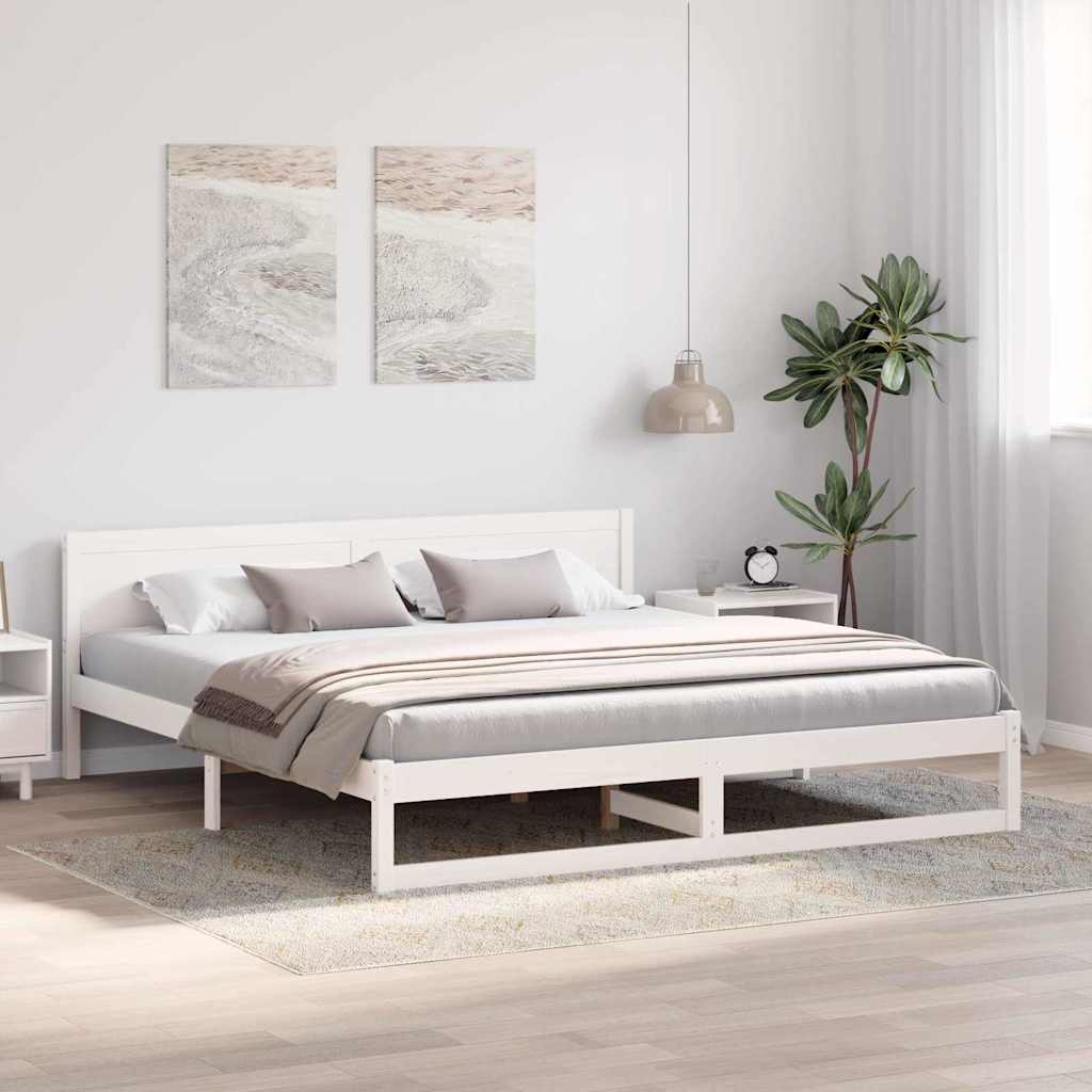 Bed Frame with Headboard White 180 x 200 cm Solid Pine Wood