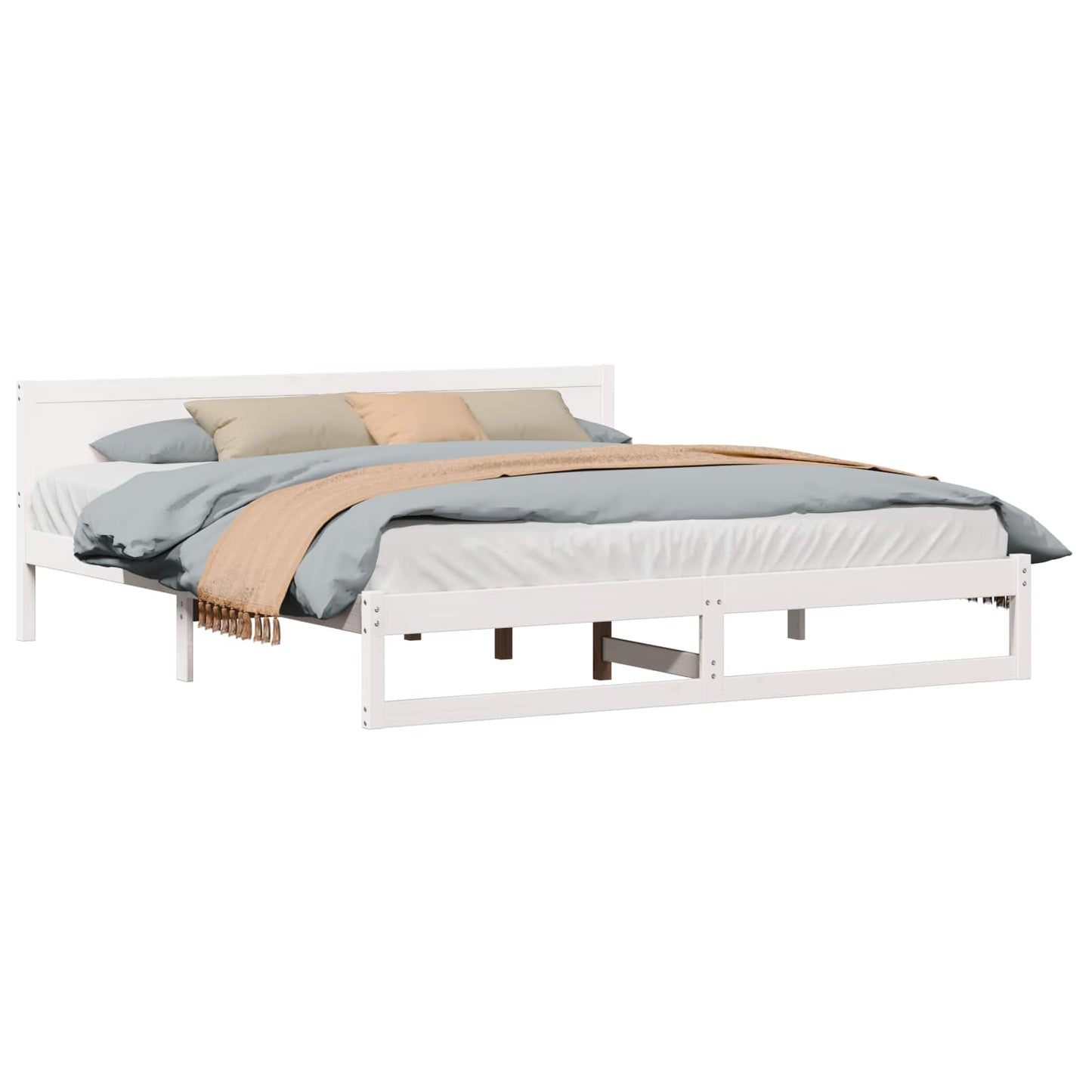 Bed Frame with Headboard White 180 x 200 cm Solid Pine Wood