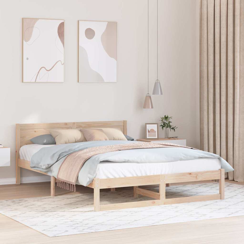 Bed Frame with Headboard Natural 160 x 200 cm Solid Pine Wood