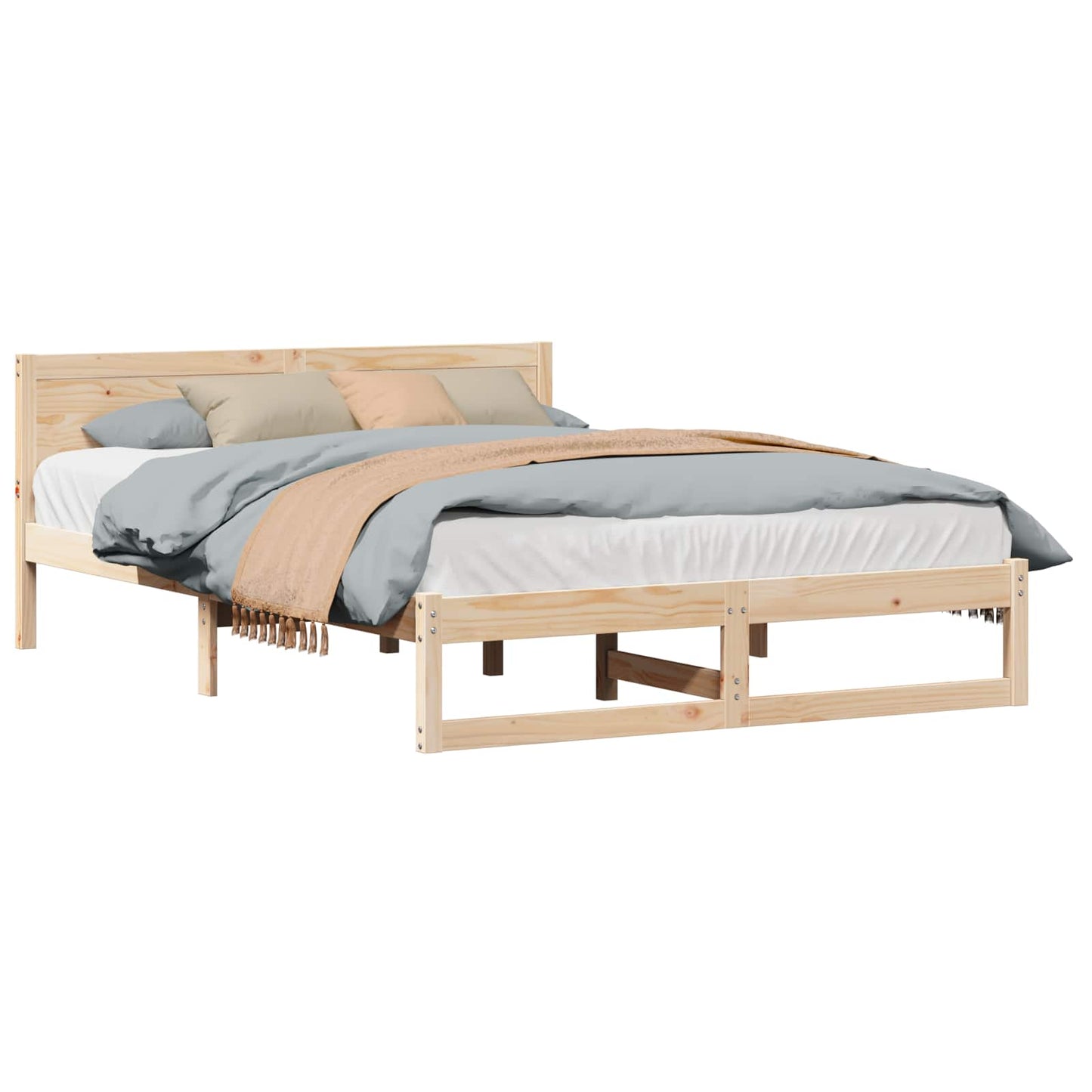 Bed Frame with Headboard Natural 160 x 200 cm Solid Pine Wood