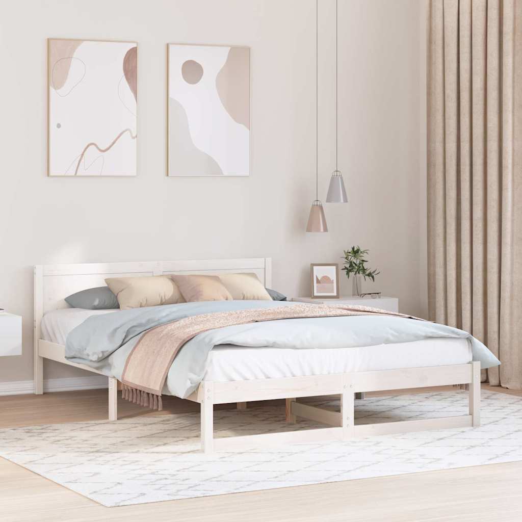 Bed Frame with Headboard White 150 x 200 cm Solid Pine Wood