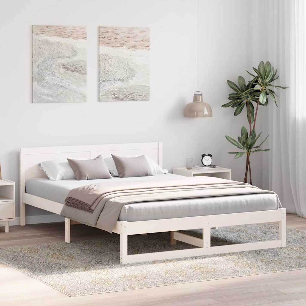 Bed Frame with Headboard White 150 x 200 cm Solid Pine Wood