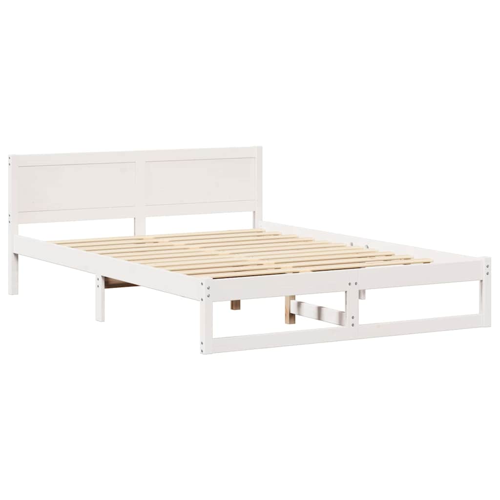 Bed Frame with Headboard White 150 x 200 cm Solid Pine Wood