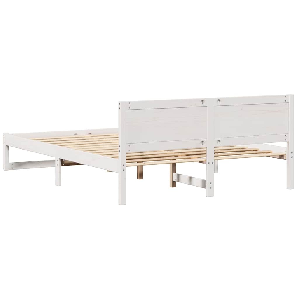 Bed Frame with Headboard White 150 x 200 cm Solid Pine Wood
