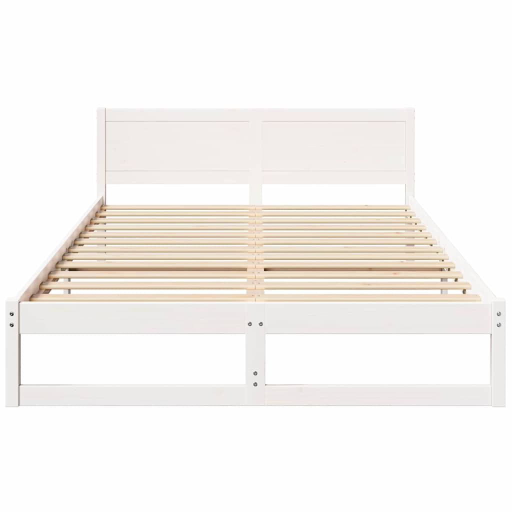 Bed Frame with Headboard White 150 x 200 cm Solid Pine Wood