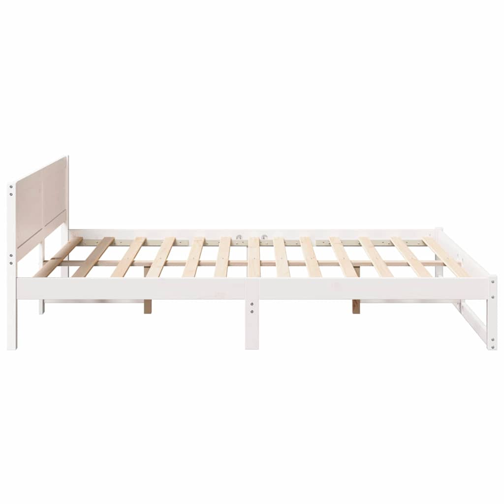 Bed Frame with Headboard White 150 x 200 cm Solid Pine Wood