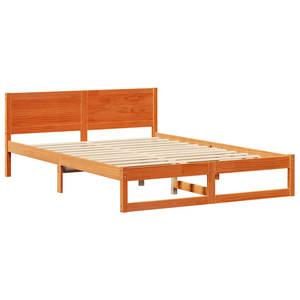 Bed Frame with Headboard Wax Brown 150 x 200 cm Solid Pine Wood