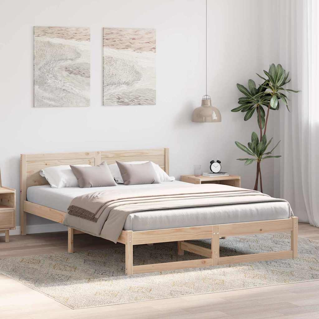 Bed Frame with Headboard Natural 140 x 200 cm Solid Pine Wood